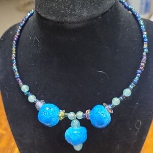 Blue Beaded Necklace Choker Necklace